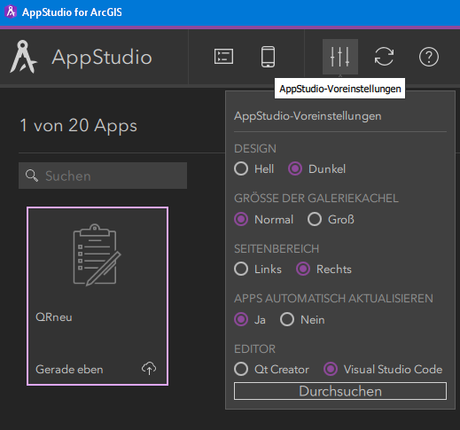 Integration von VSC in App Studio for ArcGIS